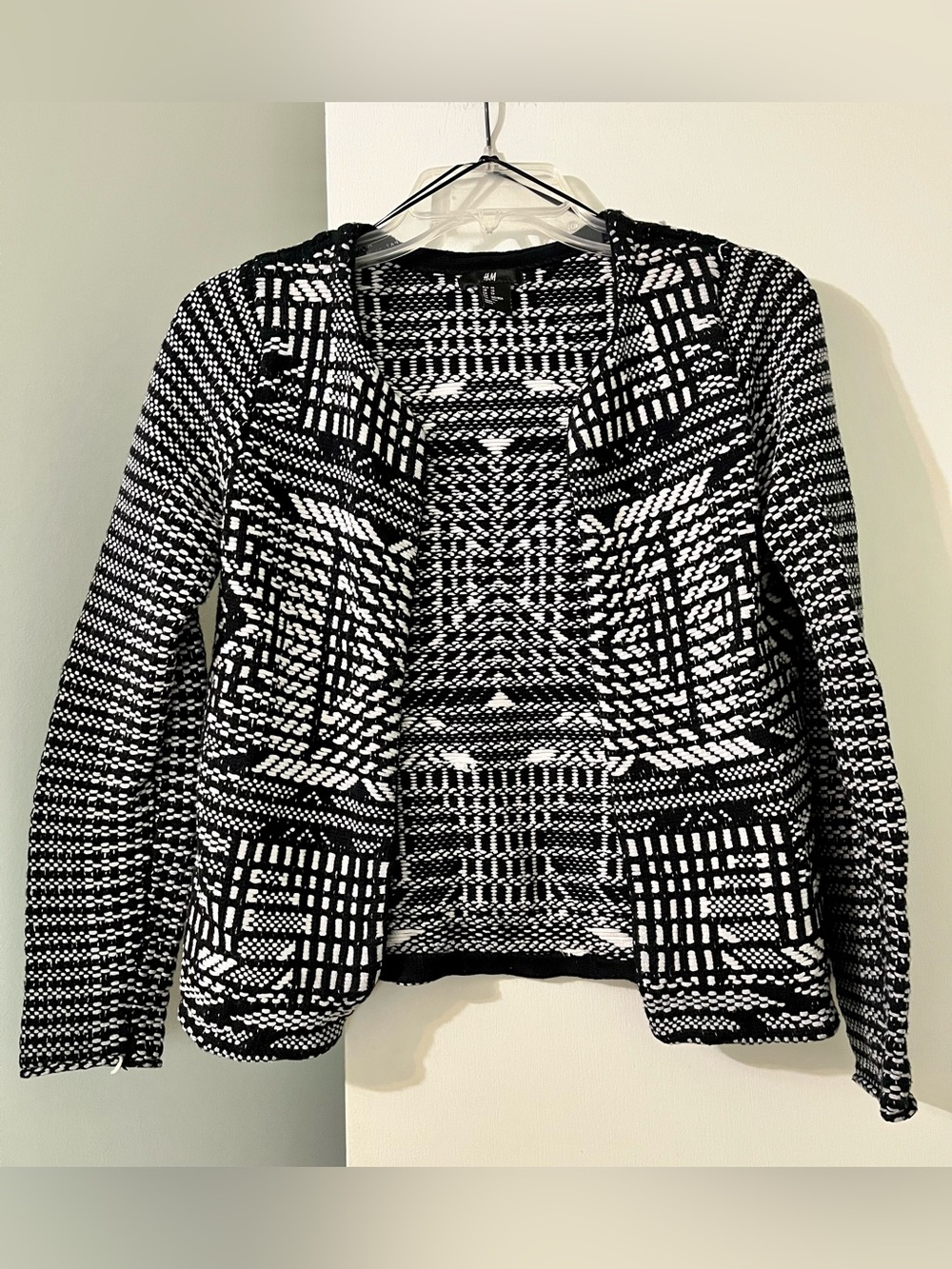 H&M Black and White Geometric Open-Front Cardigan 💯 Cotton go large maximalist